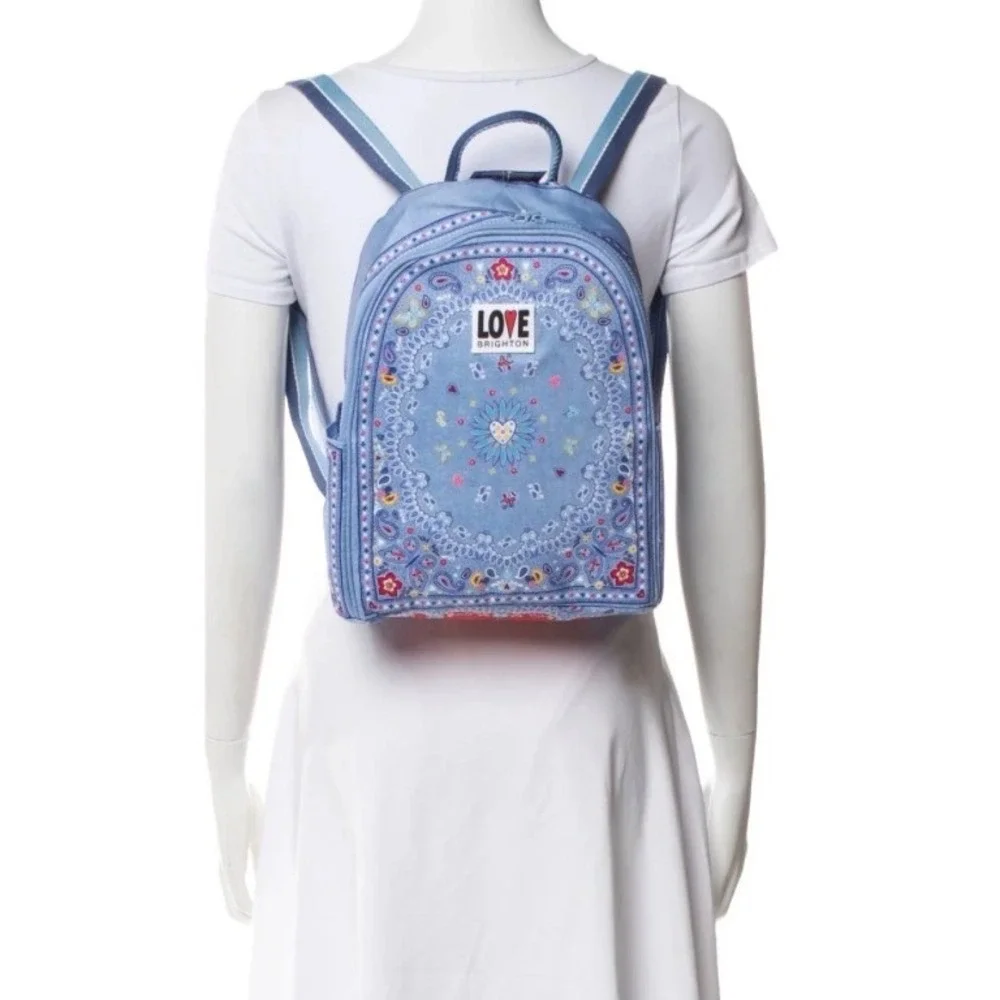 Brighton Love Blue Paisley Bandana Print Canvas Backpack Bag Floral Heart